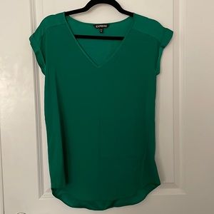 Express Emerald V-Neck Gramercy Blouse Short Sleeve Top